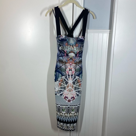 Black halo Bryson sheath dress geometric abstract artsy print wedding size 0‎ - Picture 1 of 7